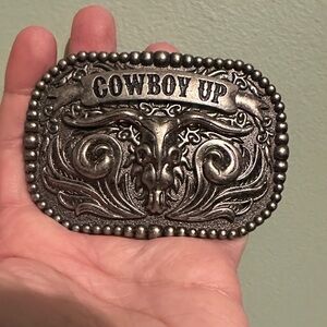 Cowboy Up Boys Western Belt Buckle - Silver Tone